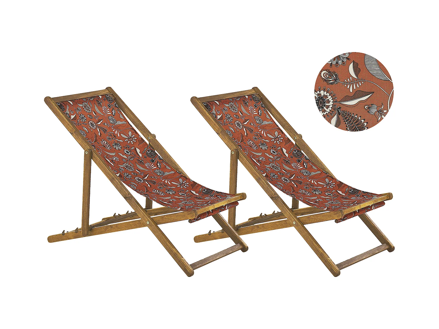 Set van 2 inklapbare ligstoelen ANZIO met vervangende hoezen Bloemen motief Acaciahout Lichtbruin