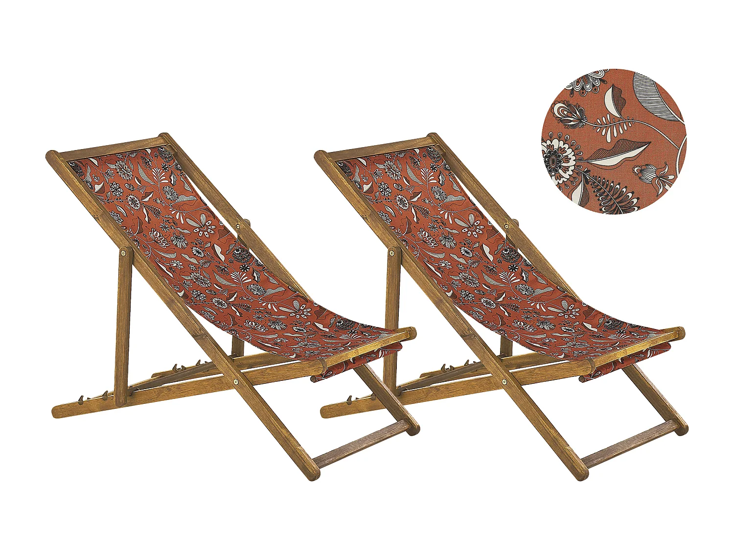 Lot de 2 chiliennes pliantes ANZIO avec tissus de remplacement Motif floral Acacia Marron clair