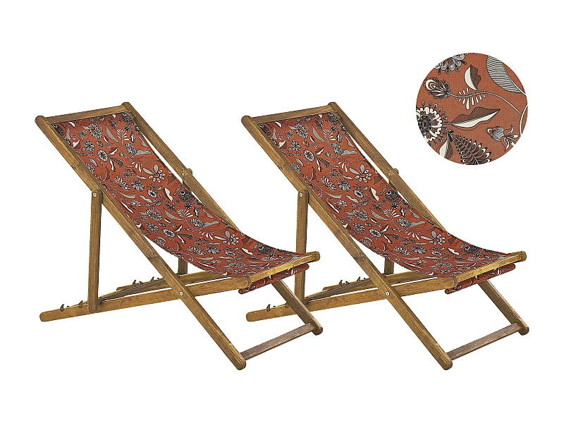 Lot de 2 chiliennes pliantes ANZIO avec tissus de remplacement Motif floral Acacia Marron clair
