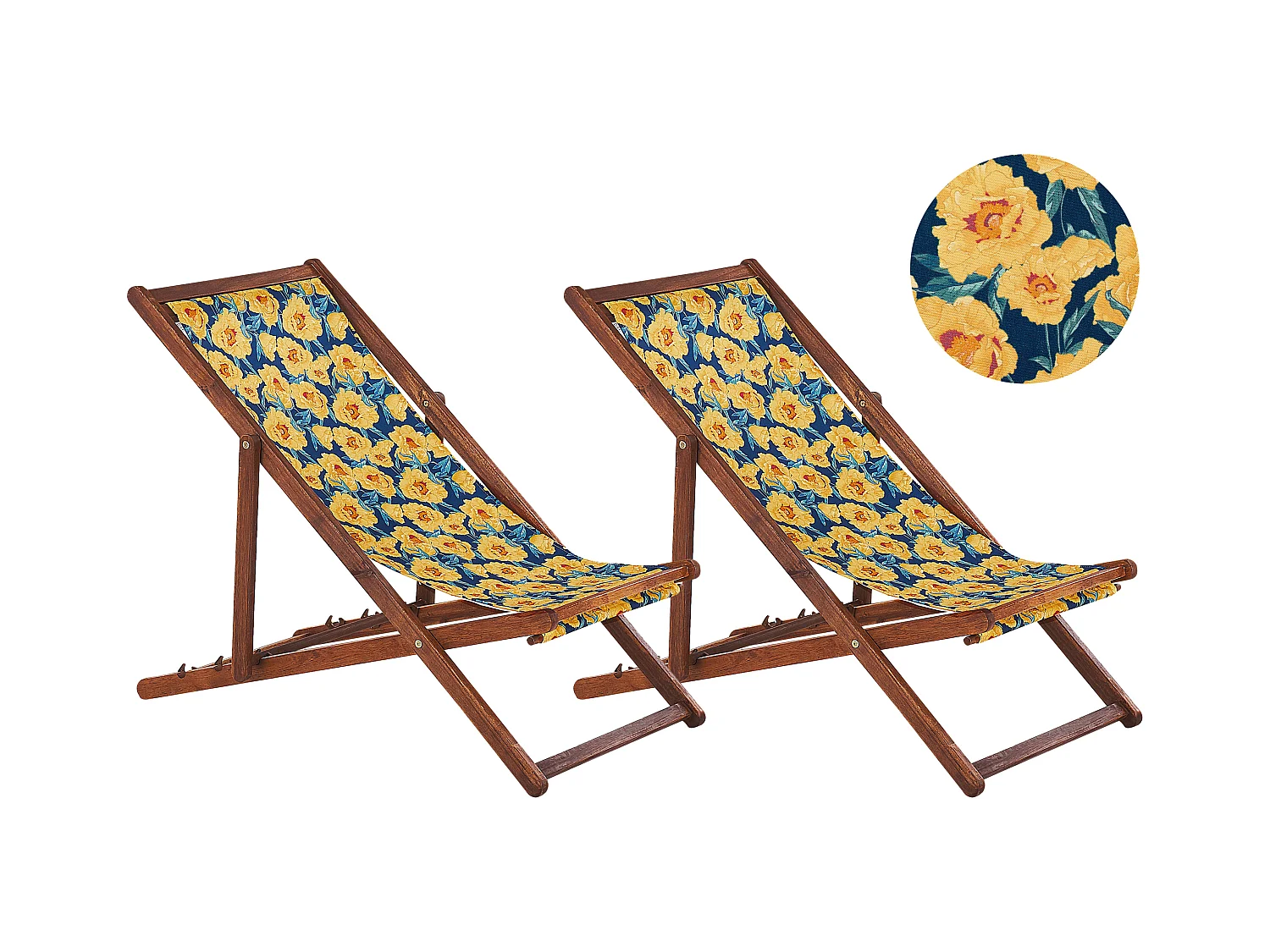 Set van 2 inklapbare ligstoelen ANZIO met vervangende hoezen Bloemen motief Acaciahout Donkerbruin
