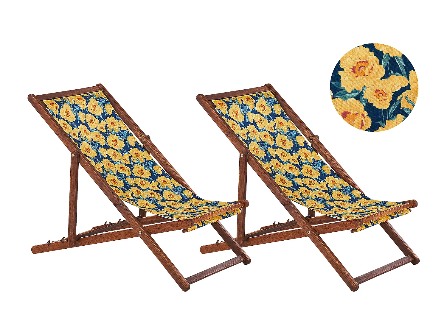 Lot de 2 chiliennes pliantes ANZIO avec tissus de remplacement Motif floral Acacia Marron foncé