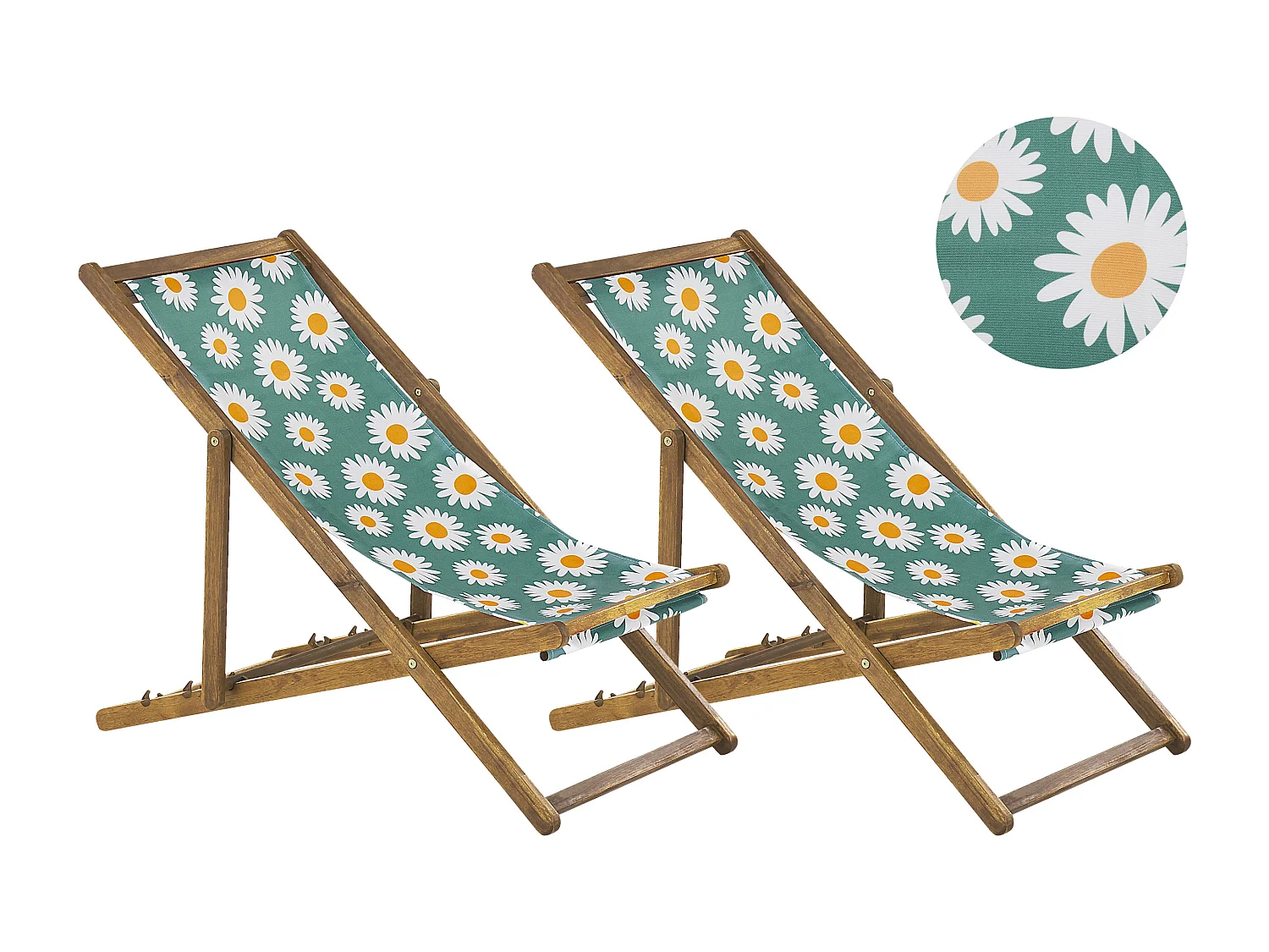 Lot de 2 chiliennes pliantes ANZIO avec tissus de remplacement Motif floral Acacia Marron clair