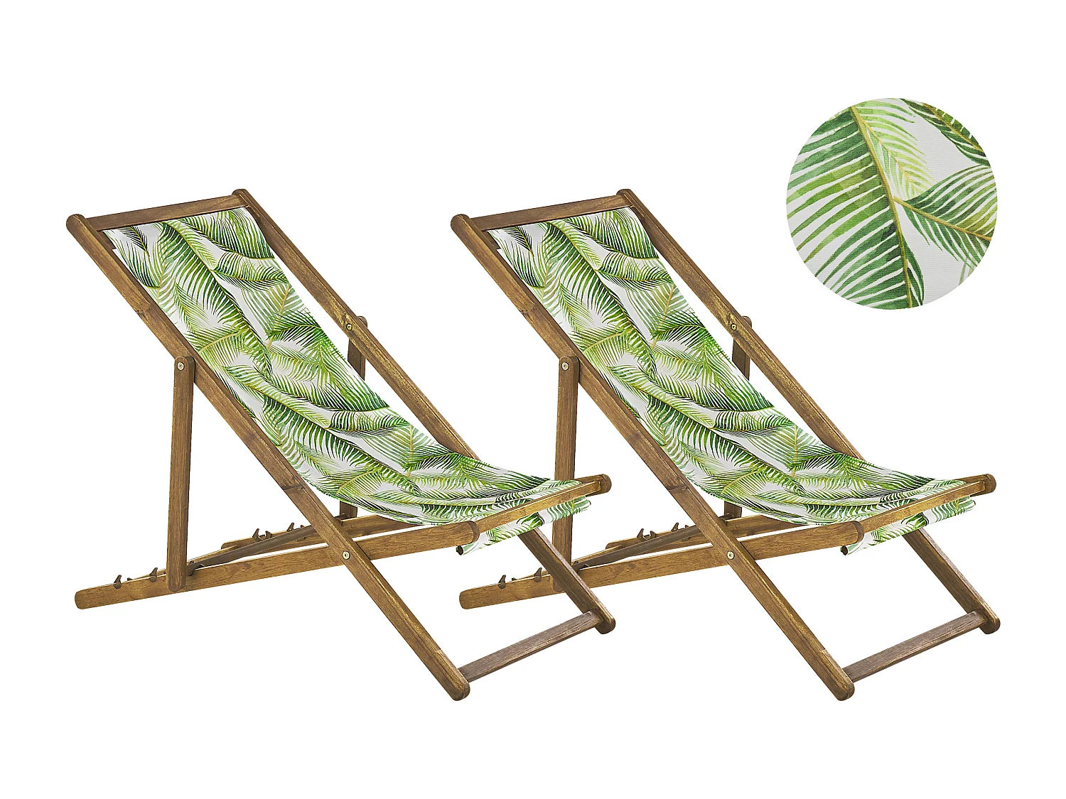 Conjunto de 2 cadeiras de praia dobráveis ANZIO com tecidos de substituição Motivo floral Madeira de acácia Castanho claro