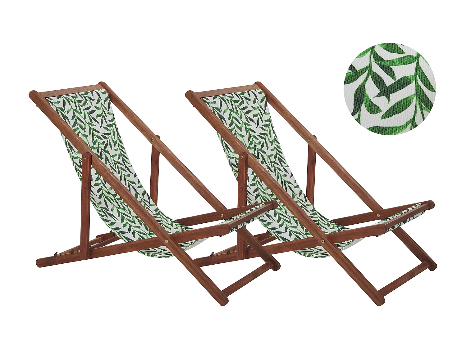 Set mit 2 klappbaren Liegestühlen ANZIO mit Ersatzstoffen Blumenmuster Akazienholz Dunkelbraun