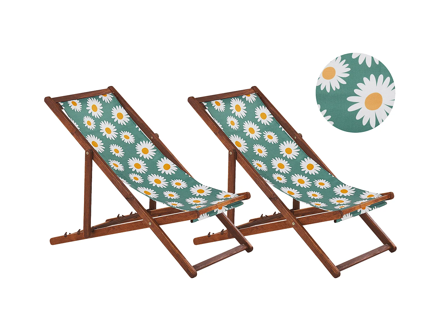 Set van 2 inklapbare ligstoelen ANZIO met vervangende hoezen Bloemen motief Acaciahout Donkerbruin