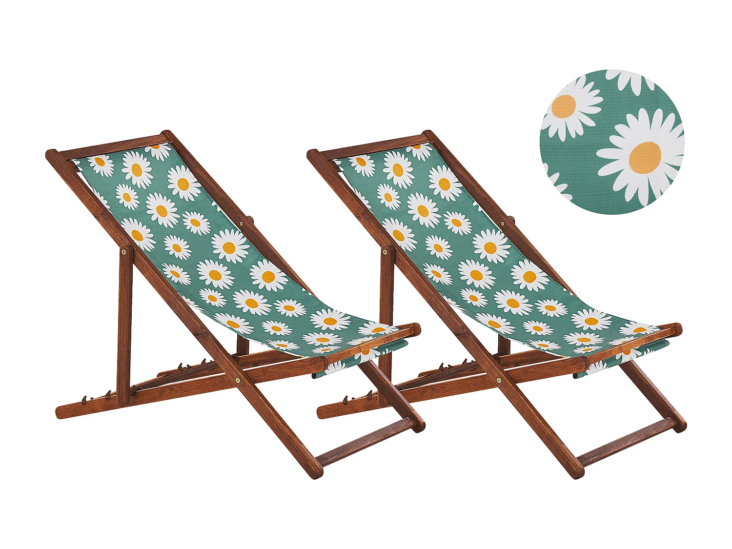 Lot de 2 chiliennes pliantes ANZIO avec tissus de remplacement Motif floral Acacia Marron foncé