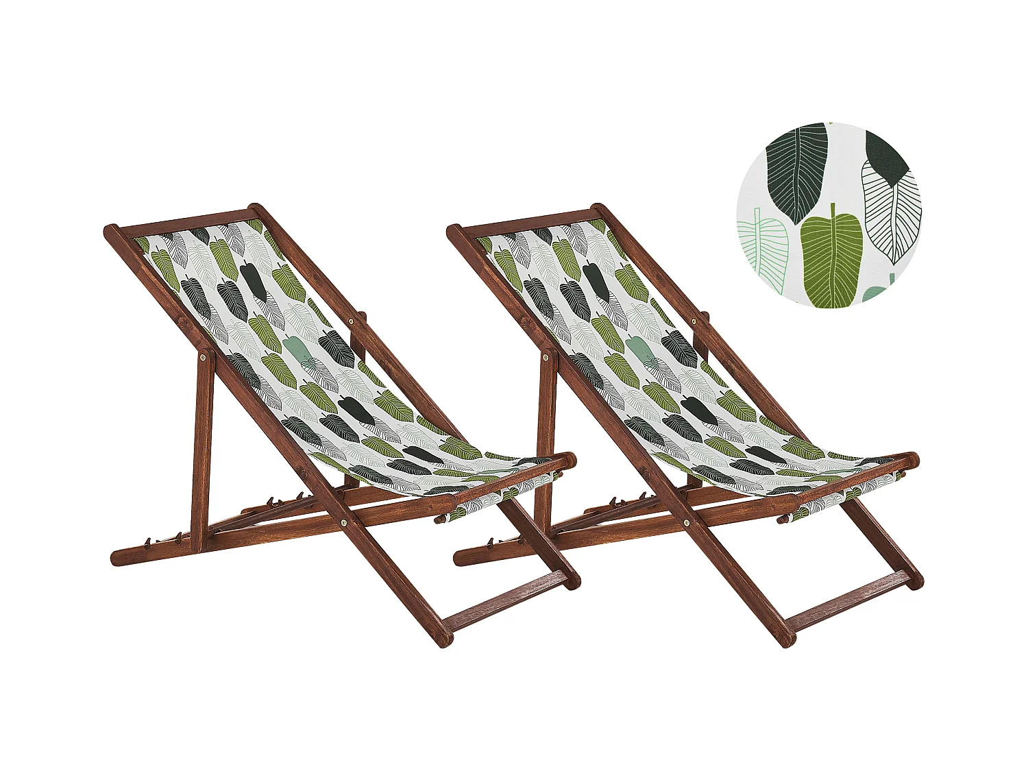 Lot de 2 chiliennes pliantes ANZIO avec tissus de remplacement Motif floral Acacia Marron foncé