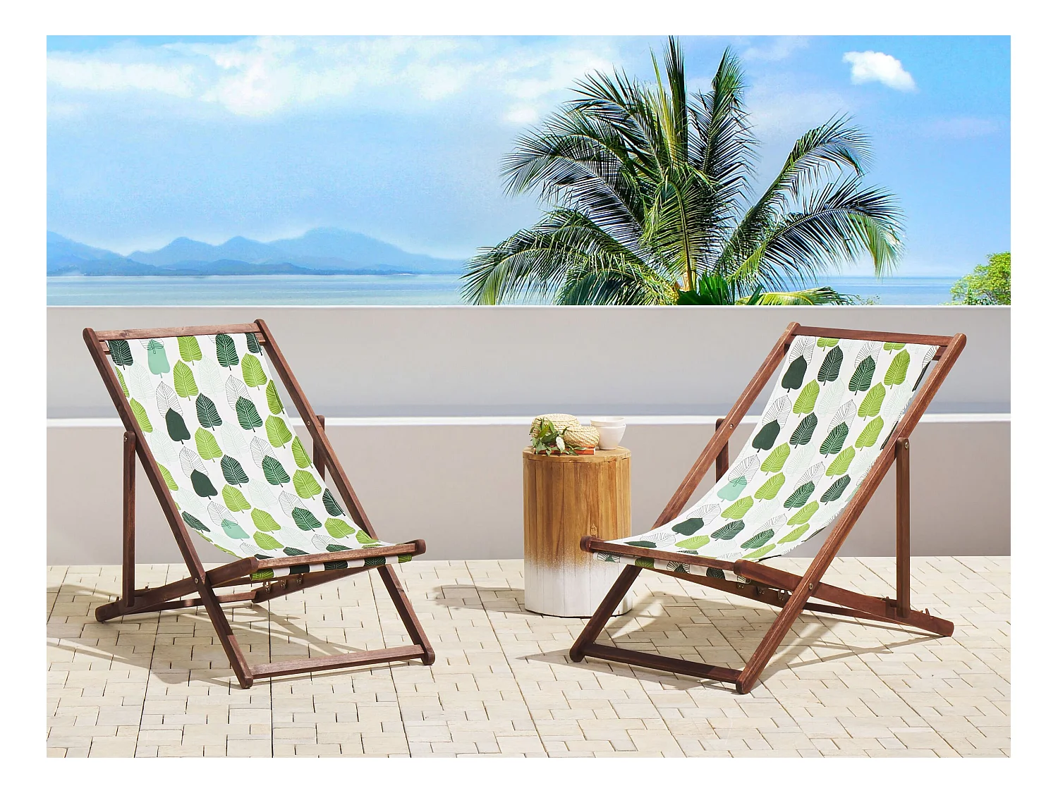 Lot de 2 chiliennes pliantes ANZIO avec tissus de remplacement Motif floral Acacia Marron foncé