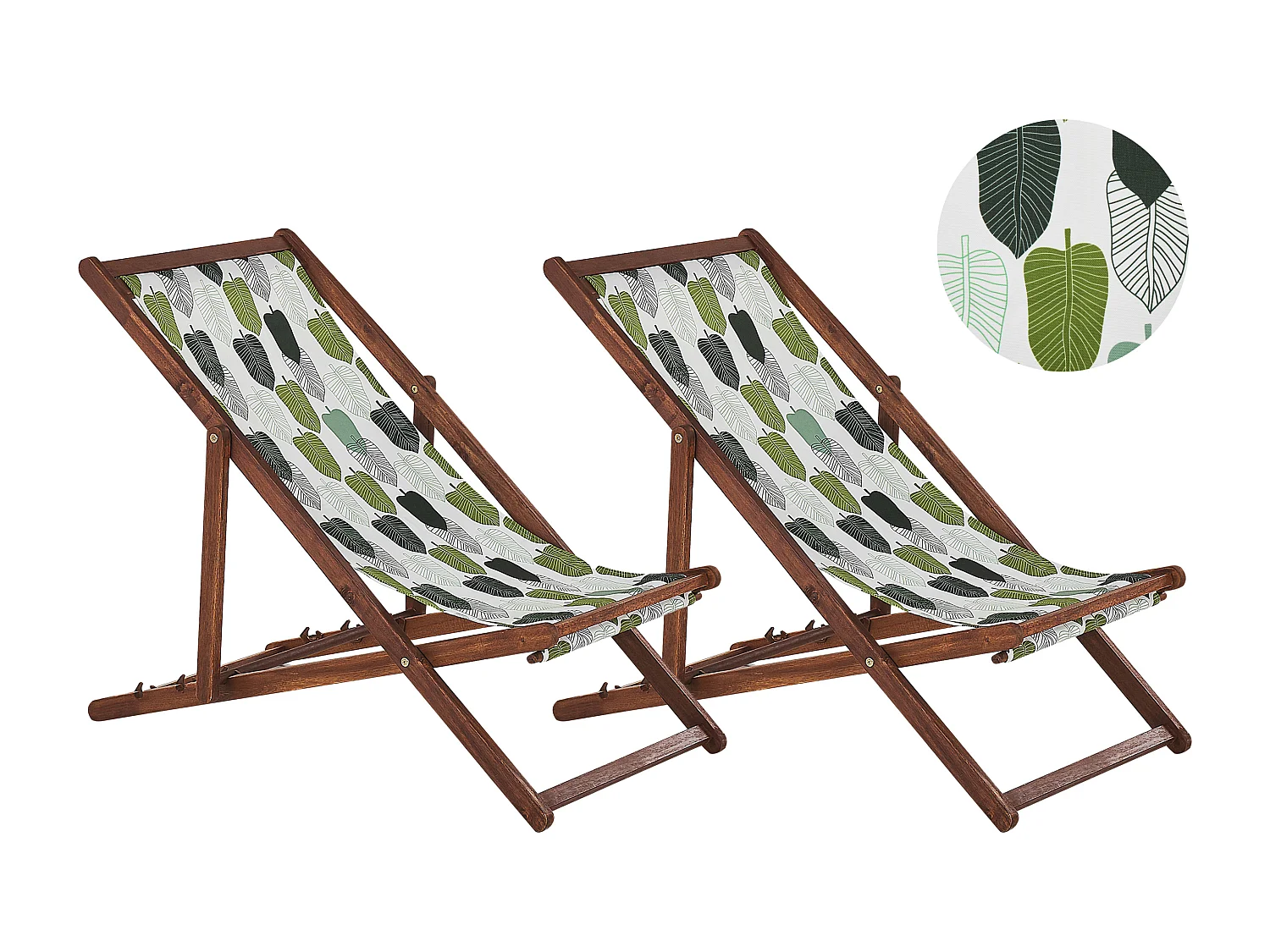 Set mit 2 klappbaren Liegestühlen ANZIO mit Ersatzstoffen Blumenmuster Akazienholz Dunkelbraun