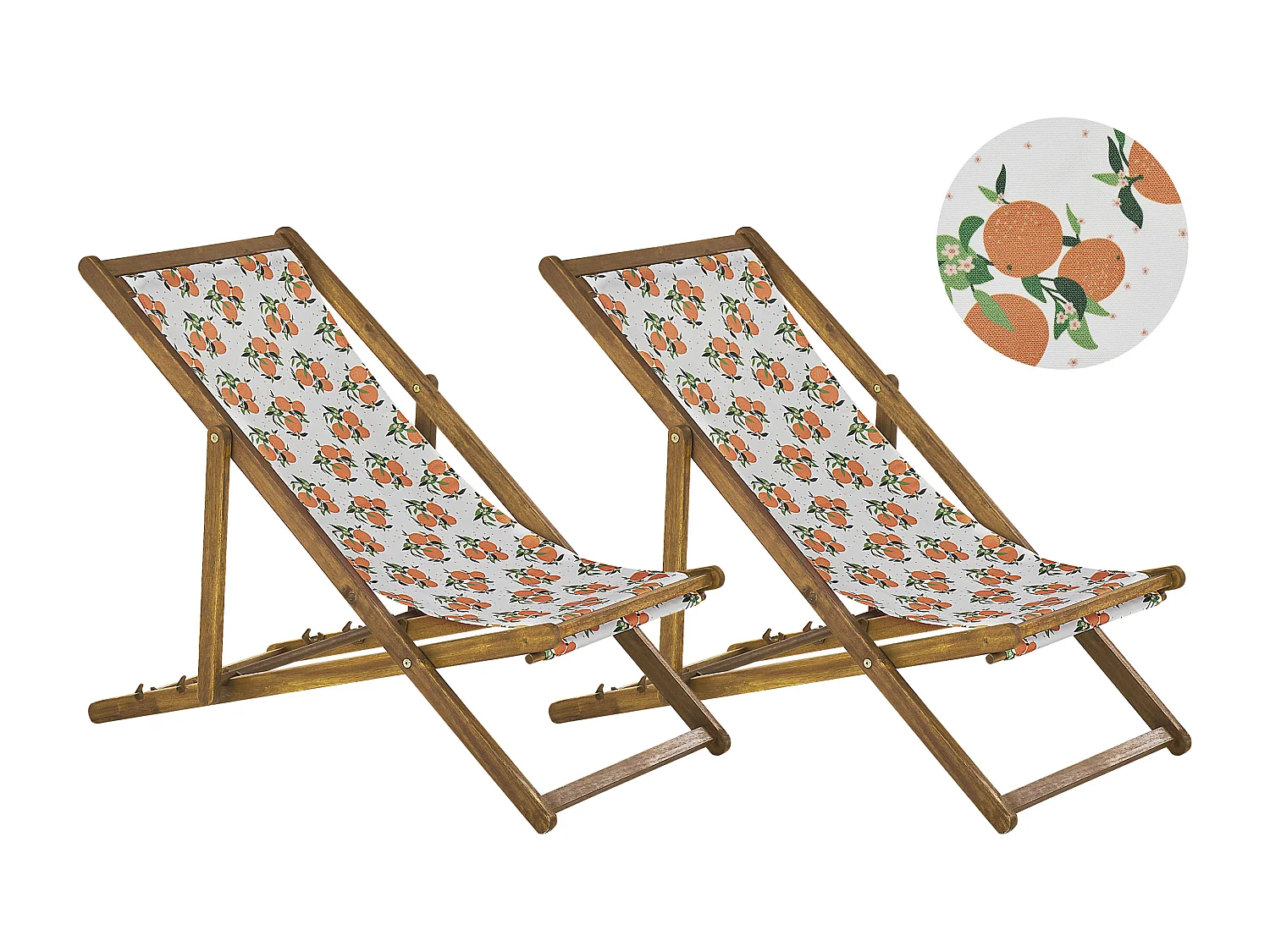 Conjunto de 2 cadeiras de praia dobráveis ANZIO com tecidos de substituição Motivo floral Madeira de acácia Castanho claro