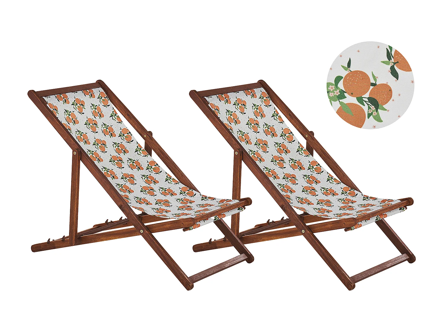 Set van 2 inklapbare ligstoelen ANZIO met vervangende hoezen Bloemen motief Acaciahout Donkerbruin