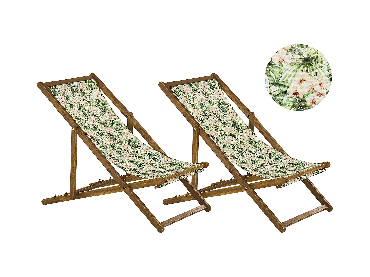 Lot de 2 chiliennes pliantes ANZIO avec tissus de remplacement Motif floral Acacia Marron clair