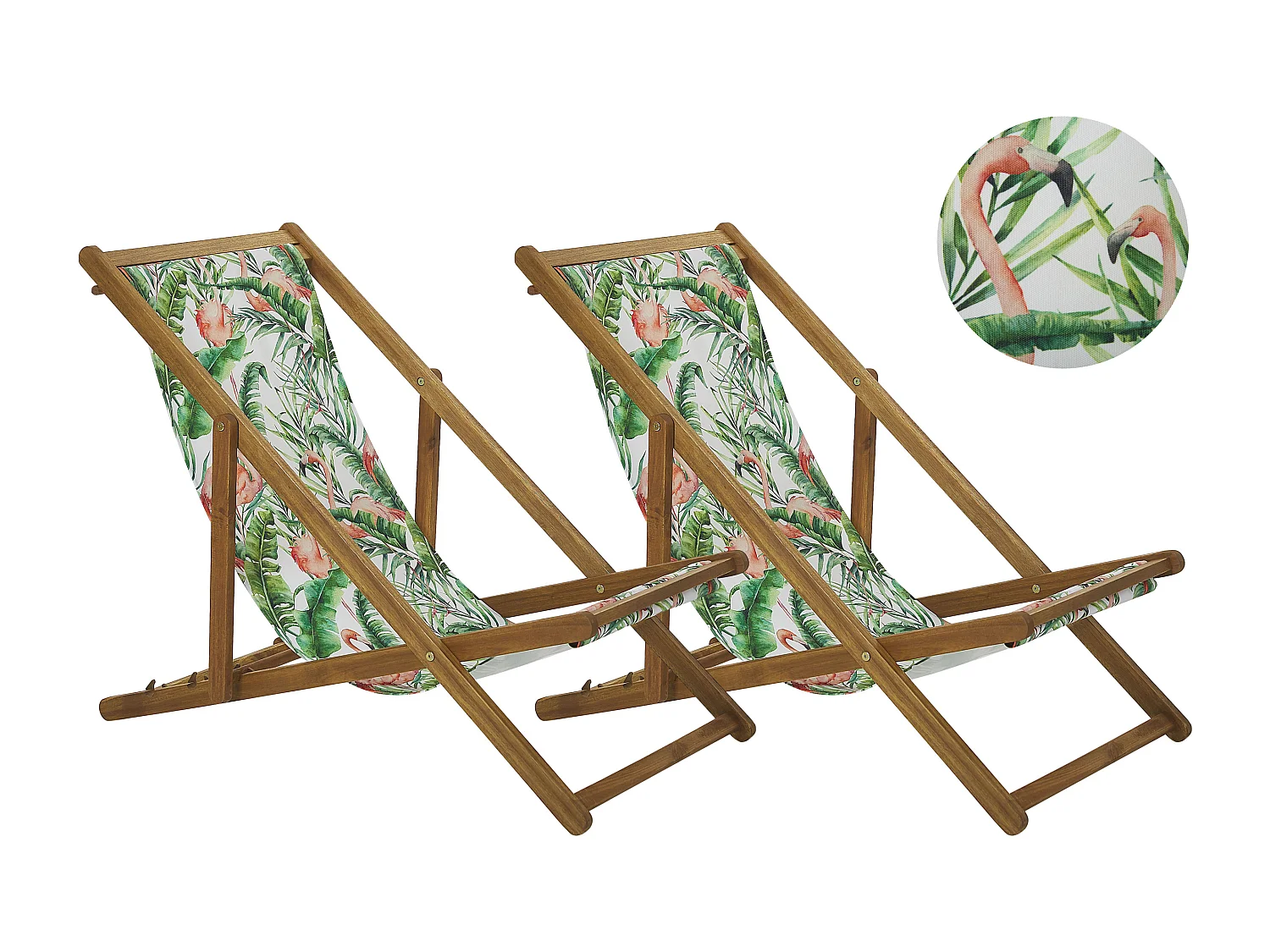 Conjunto de 2 cadeiras de praia dobráveis ANZIO com tecidos de substituição Motivo animal Madeira de acácia Castanho claro