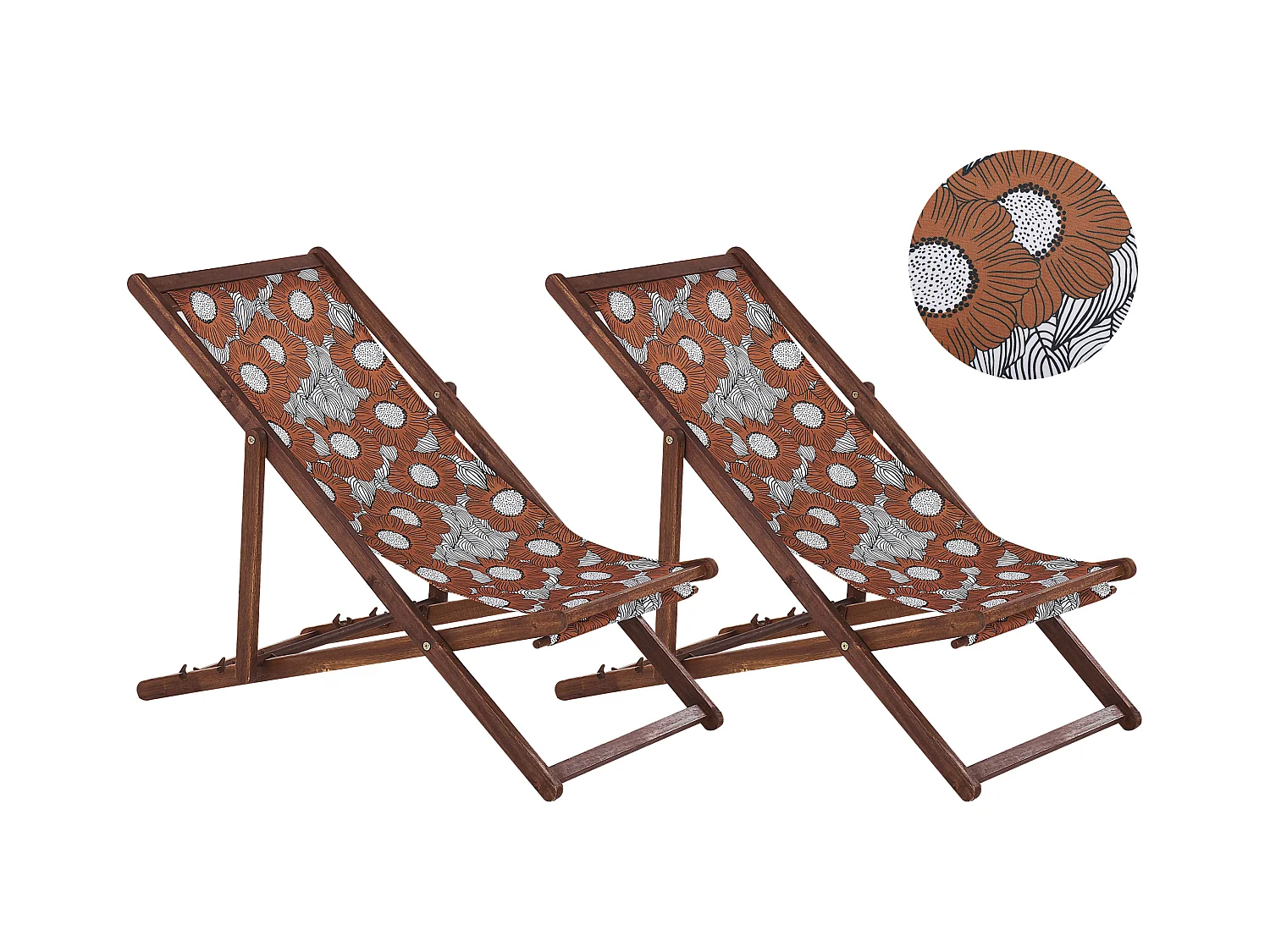 Set van 2 inklapbare ligstoelen ANZIO met vervangende hoezen Bloemen motief Acaciahout Donkerbruin