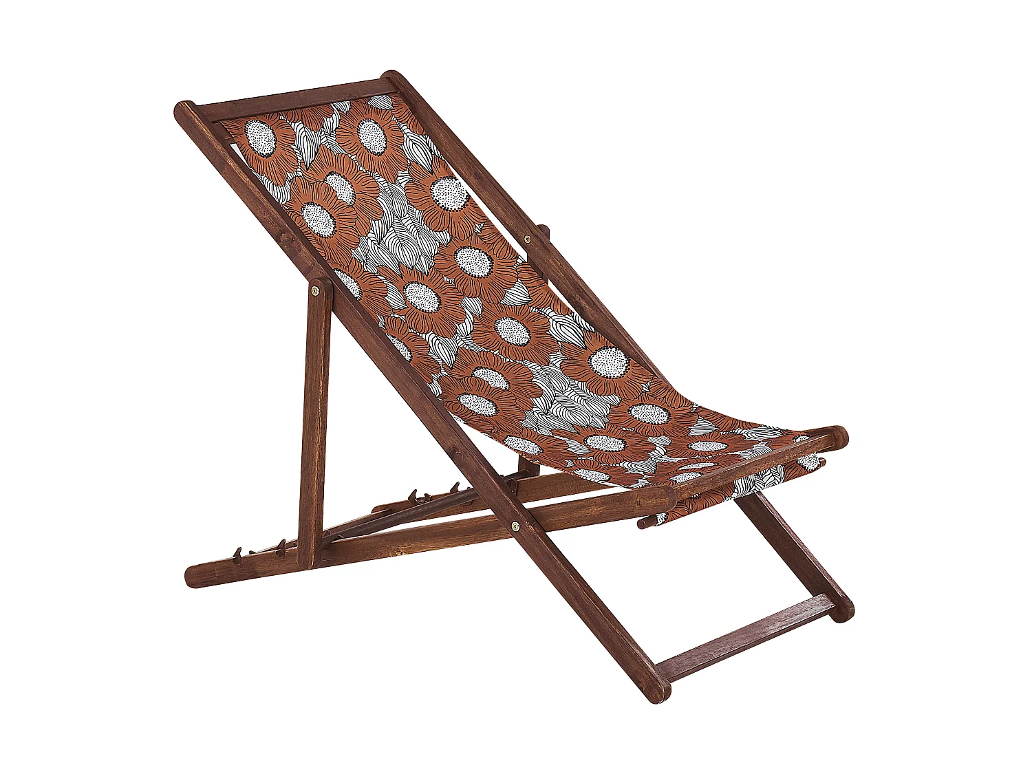 Lot de 2 chiliennes pliantes ANZIO avec tissus de remplacement Motif floral Acacia Marron foncé