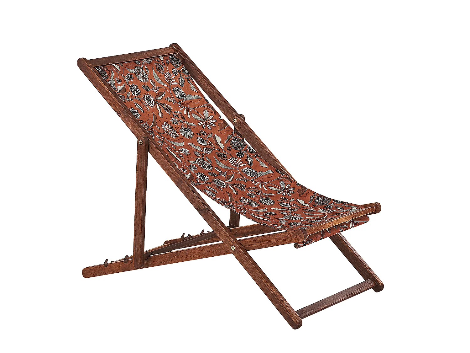 Set mit 2 klappbaren Liegestühlen ANZIO mit Ersatzstoffen Blumenmuster Akazienholz Dunkelbraun