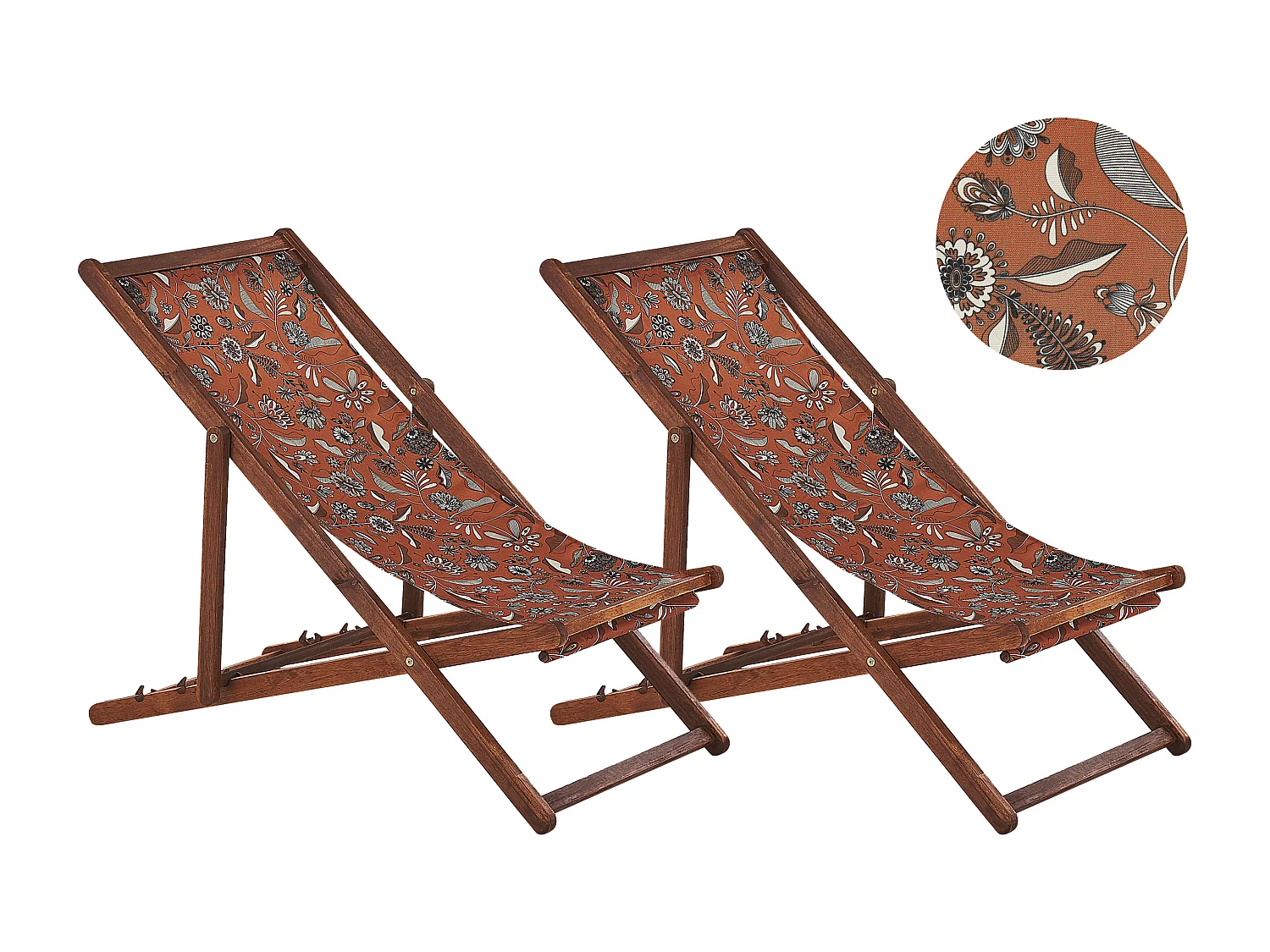 Lot de 2 chiliennes pliantes ANZIO avec tissus de remplacement Motif floral Acacia Marron foncé