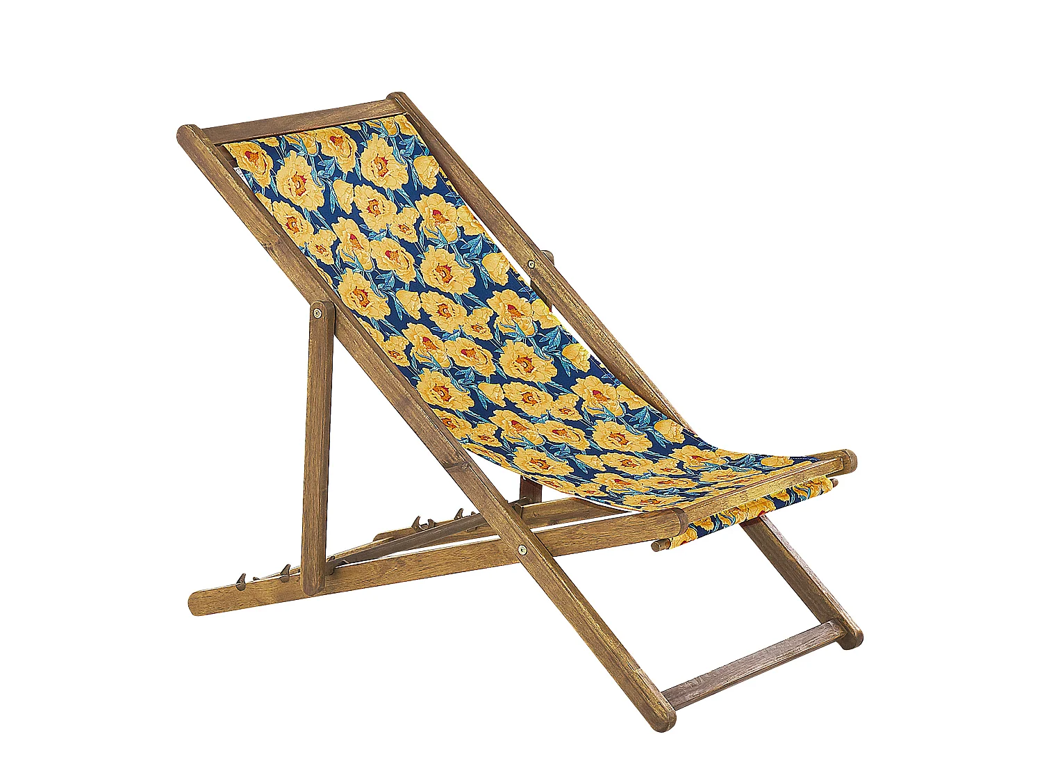 Set di 2 sedie a sdraio pieghevoli ANZIO con Tessuti di Ricambio Motivo floreale Legno d'acacia Marrone chiaro