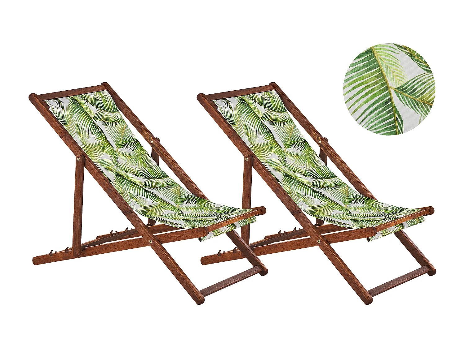 Zestaw 2 leżaków ogrodowych składanych ANZIO z zestawem wymiennych tkanin Motyw kwiatowy Drewno akacjowe Ciemnobrązowy