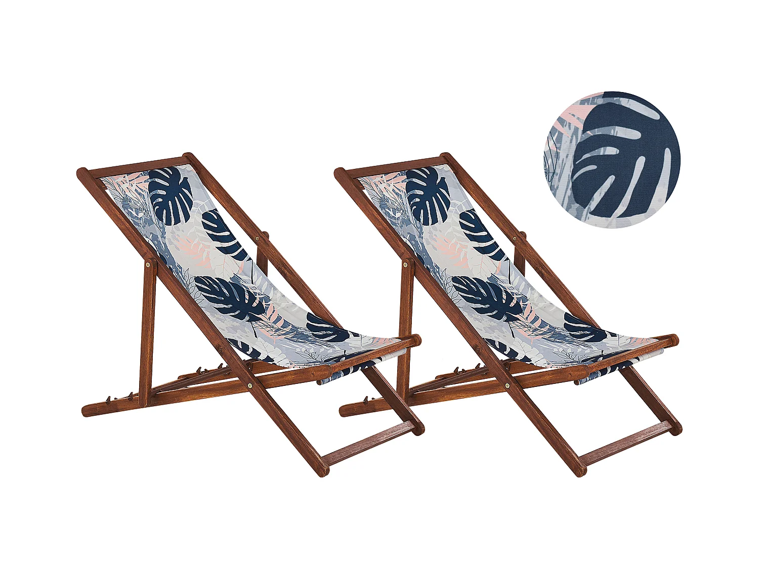 Set van 2 inklapbare ligstoelen ANZIO met vervangende hoezen Bloemen motief Acaciahout Donkerbruin
