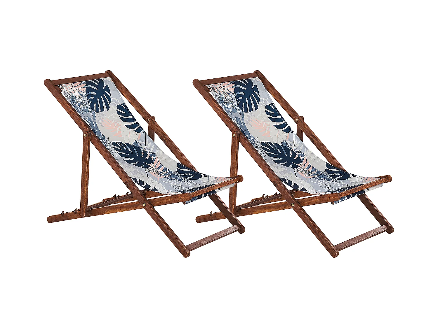 Lot de 2 chiliennes pliantes ANZIO avec tissus de remplacement Motif floral Acacia Marron foncé