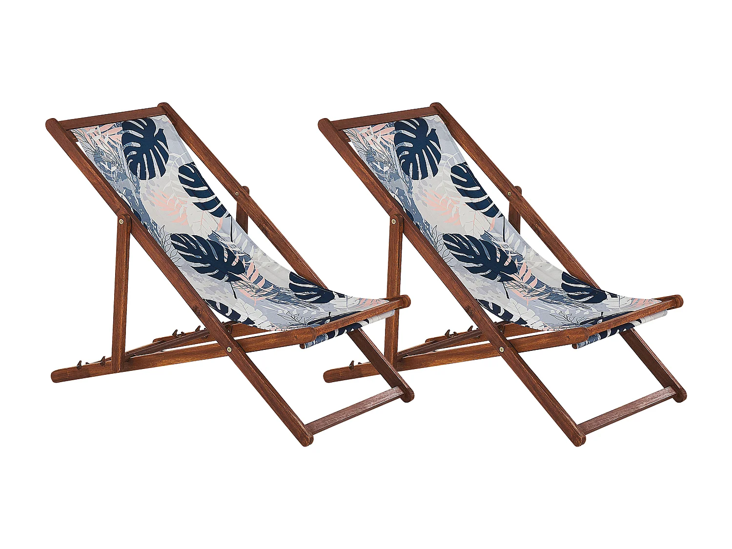 Set di 2 sedie a sdraio pieghevoli ANZIO con Tessuti di Ricambio Motivo floreale Legno d'acacia Marrone scuro