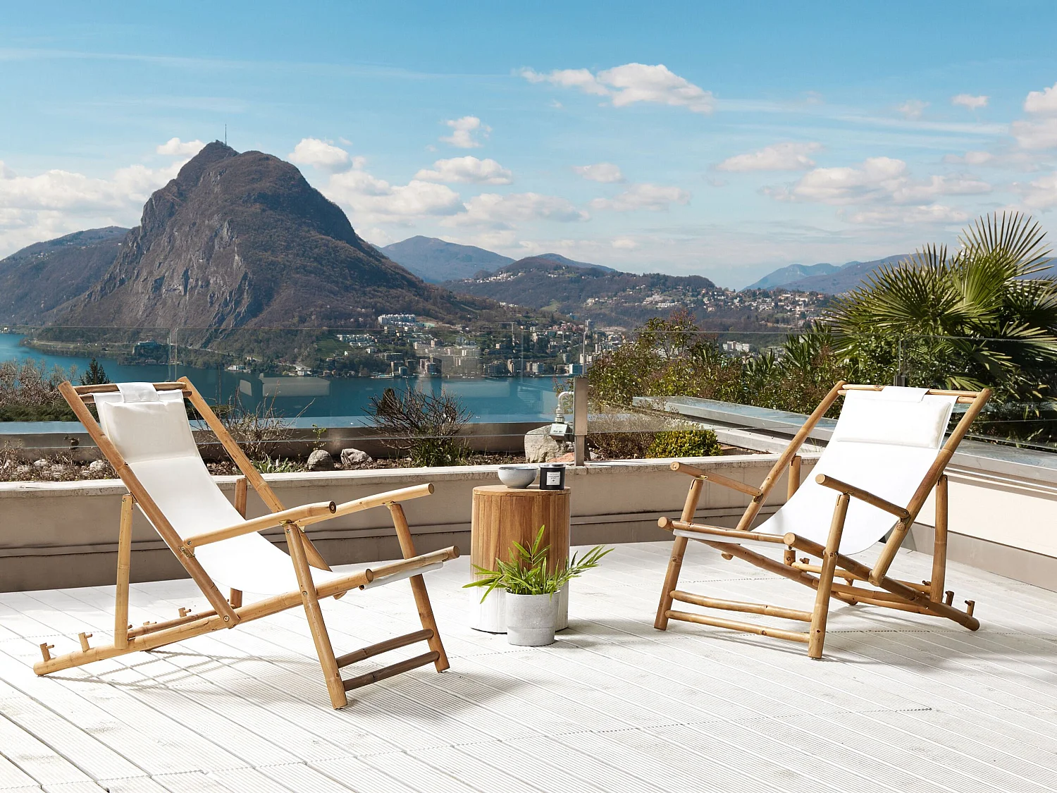 Conjunto de 2 cadeiras de praia dobráveis ATRANI Madeira de bambu Creme claro