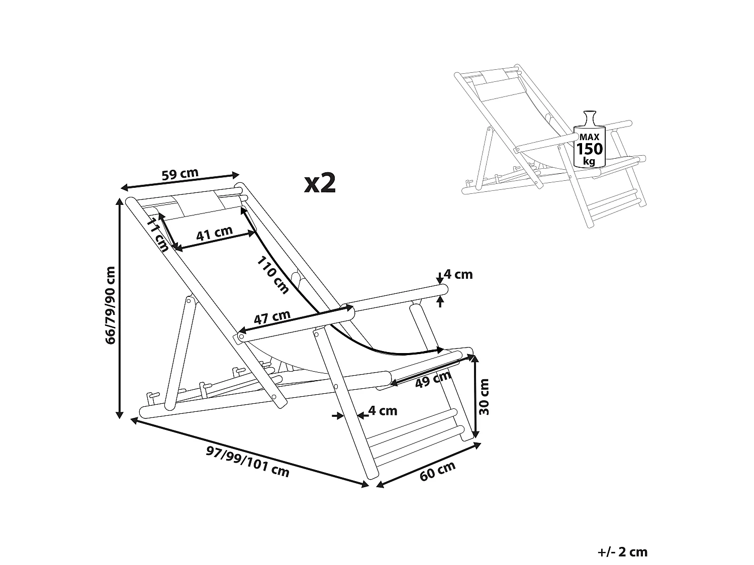 Lot de 2 chiliennes pliantes ATRANI Bambou Beige clair