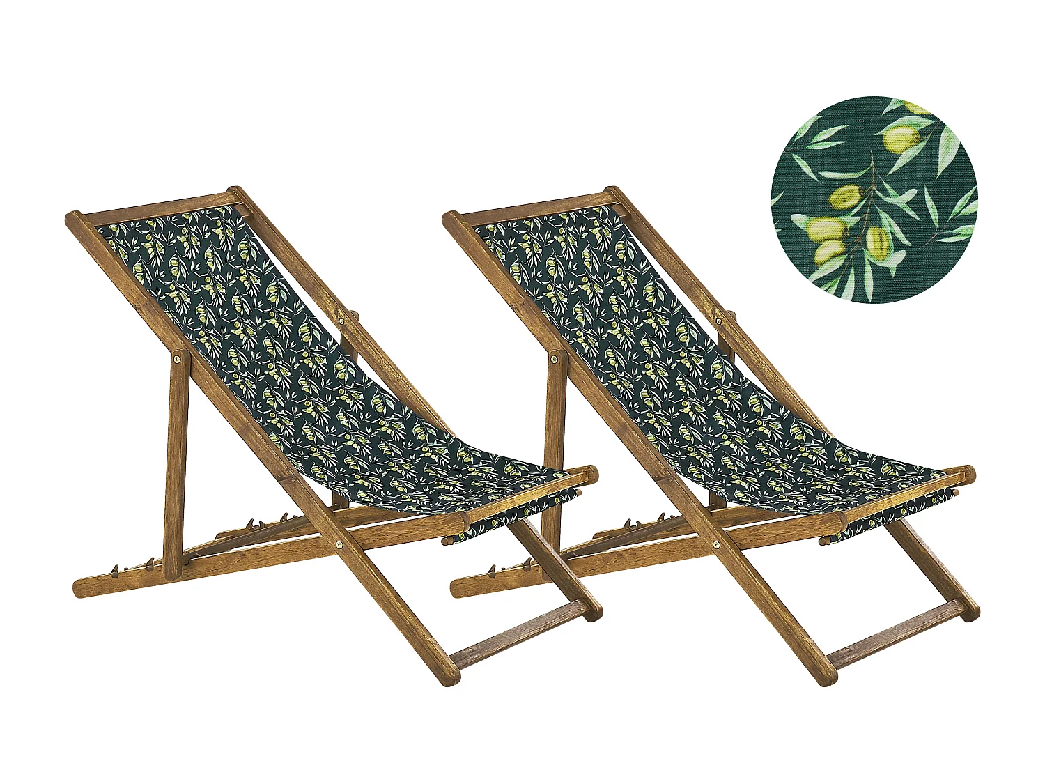 Set di 2 sedie a sdraio pieghevoli ANZIO con Tessuti di Ricambio Motivo floreale Legno d'acacia Marrone chiaro