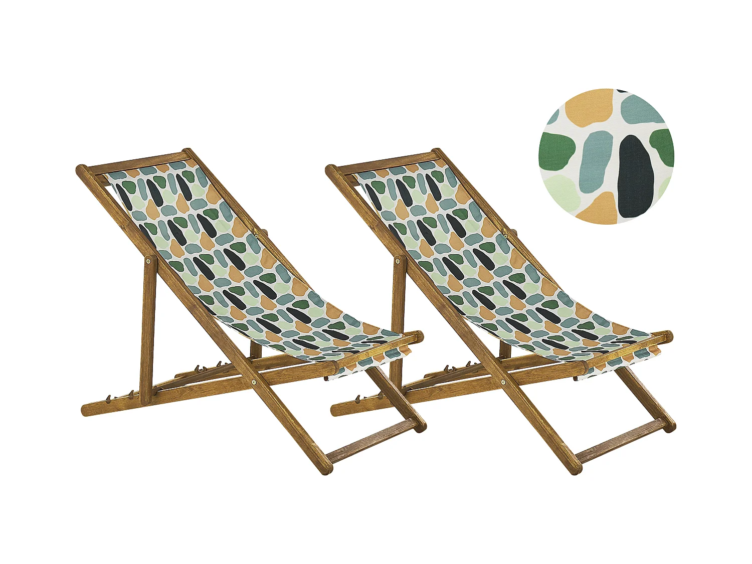 Set van 2 inklapbare ligstoelen ANZIO met vervangende hoezen Abstract motief Acaciahout Lichtbruin