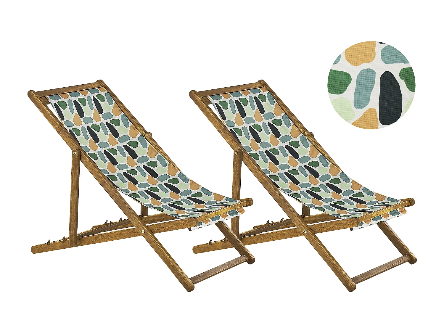 Conjunto de 2 cadeiras de praia dobráveis ANZIO com tecidos de substituição Motivo abstracto Madeira de acácia Castanho claro