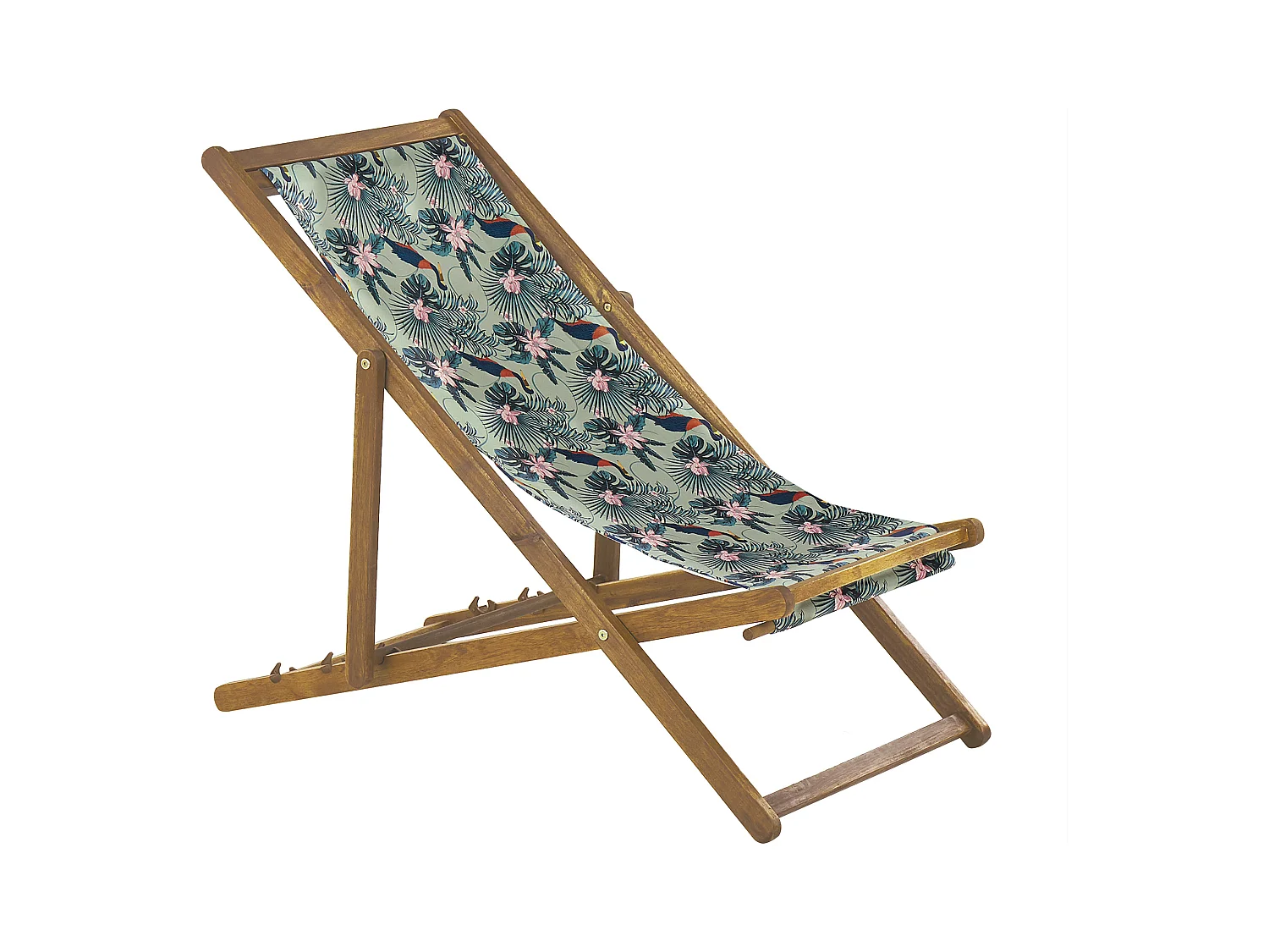 Lot de 2 chiliennes pliantes ANZIO avec tissus de remplacement Motif animal Acacia Marron clair