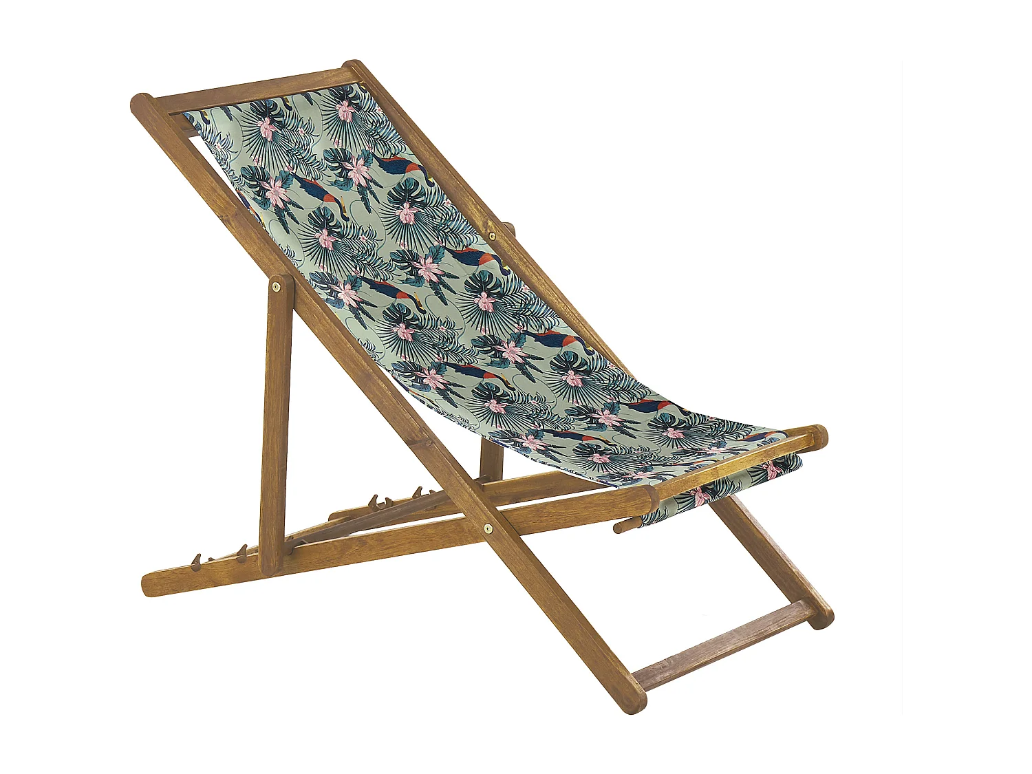 Set di 2 sedie a sdraio pieghevoli ANZIO con Tessuti di Ricambio Motivo animale Legno d'acacia Marrone chiaro