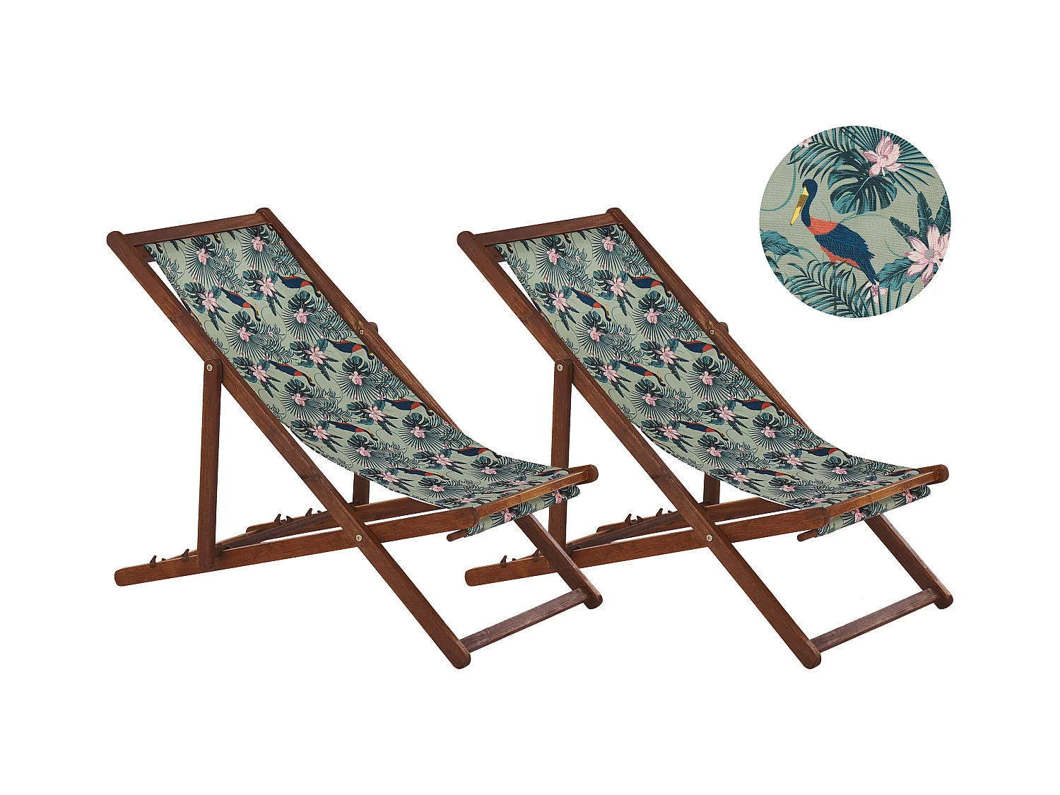 Set di 2 sedie a sdraio pieghevoli ANZIO con Tessuti di Ricambio Motivo animale Legno d'acacia Marrone scuro