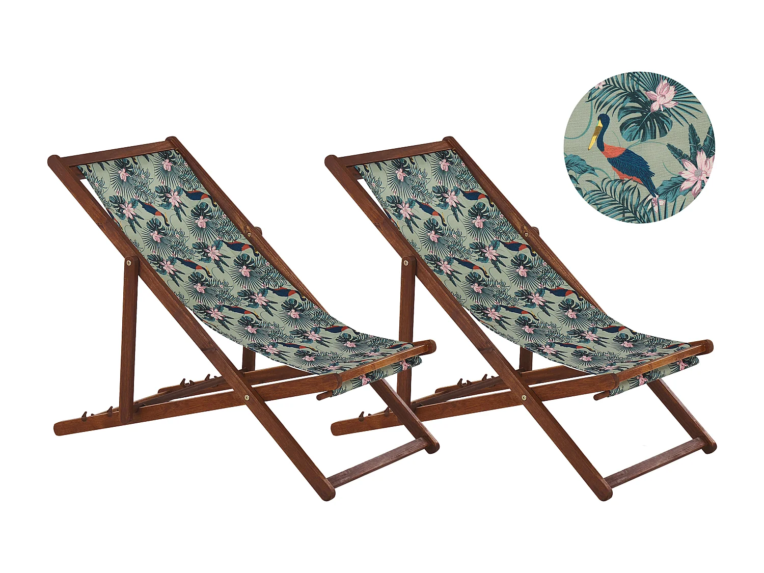 Set van 2 inklapbare ligstoelen ANZIO met vervangende hoezen Dieren motief Acaciahout Donkerbruin