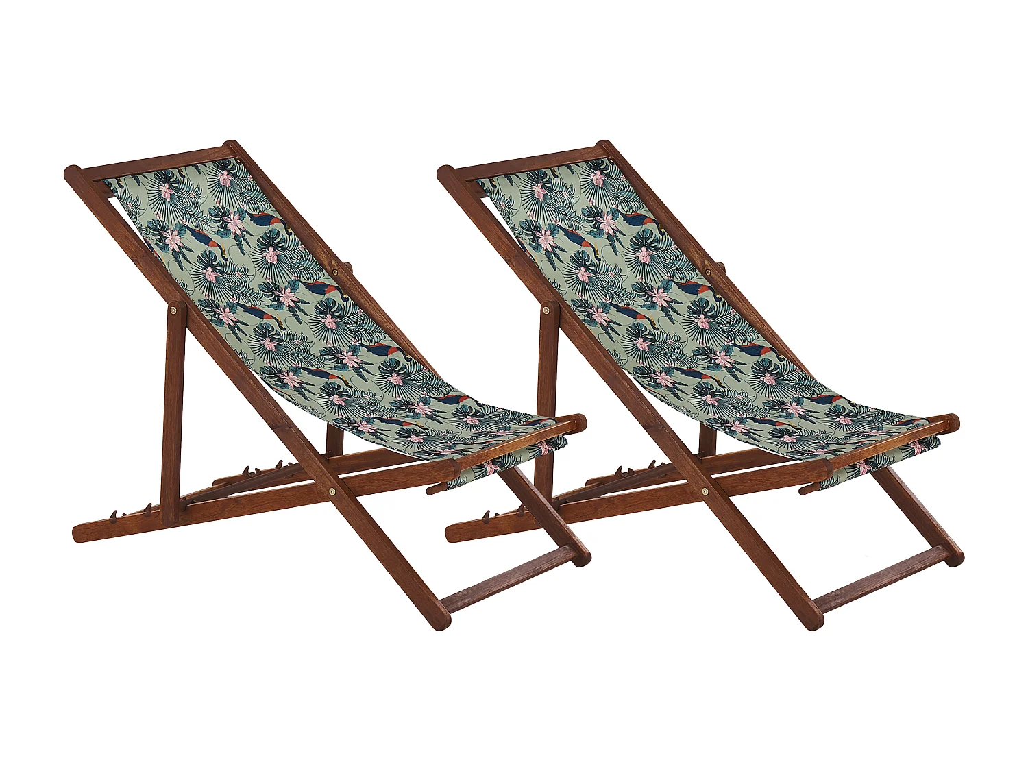 Set van 2 inklapbare ligstoelen ANZIO met vervangende hoezen Dieren motief Acaciahout Donkerbruin