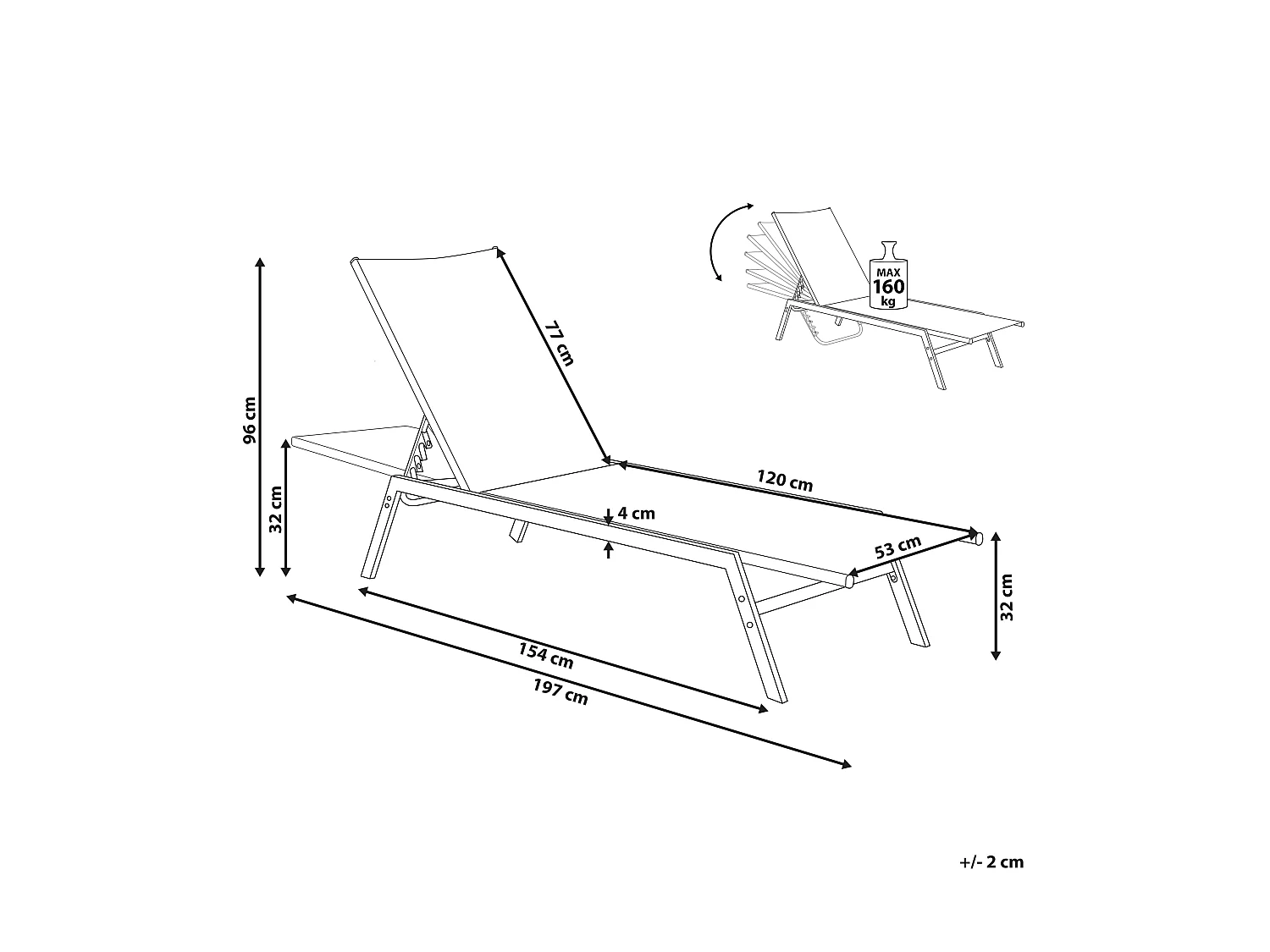 Leżak ogrodowy NOLI Rozkładany Metal Szary