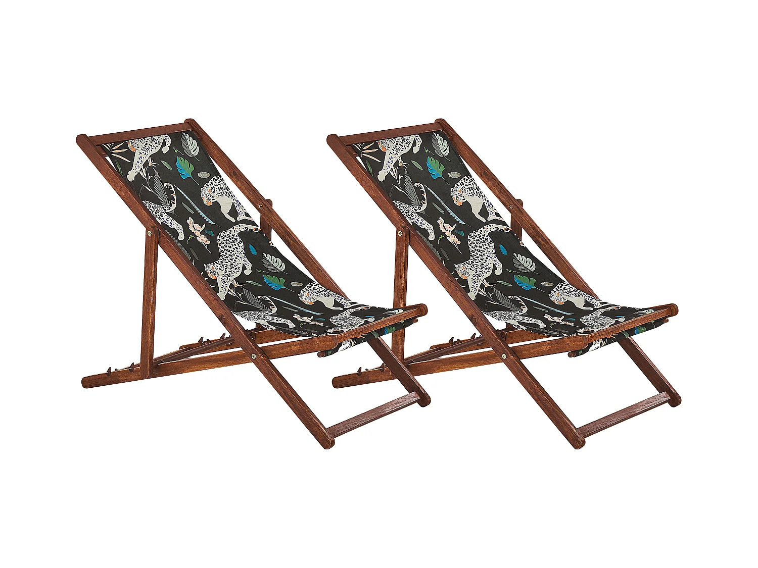 Lot de 2 chiliennes pliantes ANZIO avec tissus de remplacement Motif animal Acacia Marron foncé