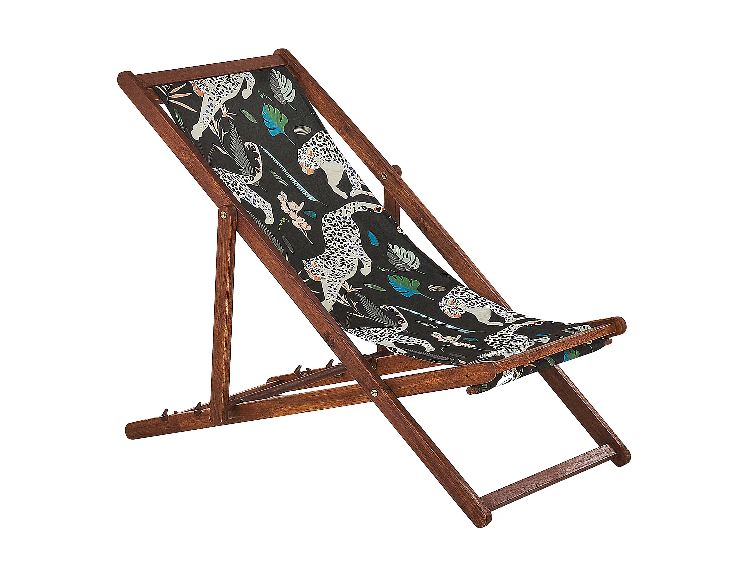 Lot de 2 chiliennes pliantes ANZIO avec tissus de remplacement Motif animal Acacia Marron foncé