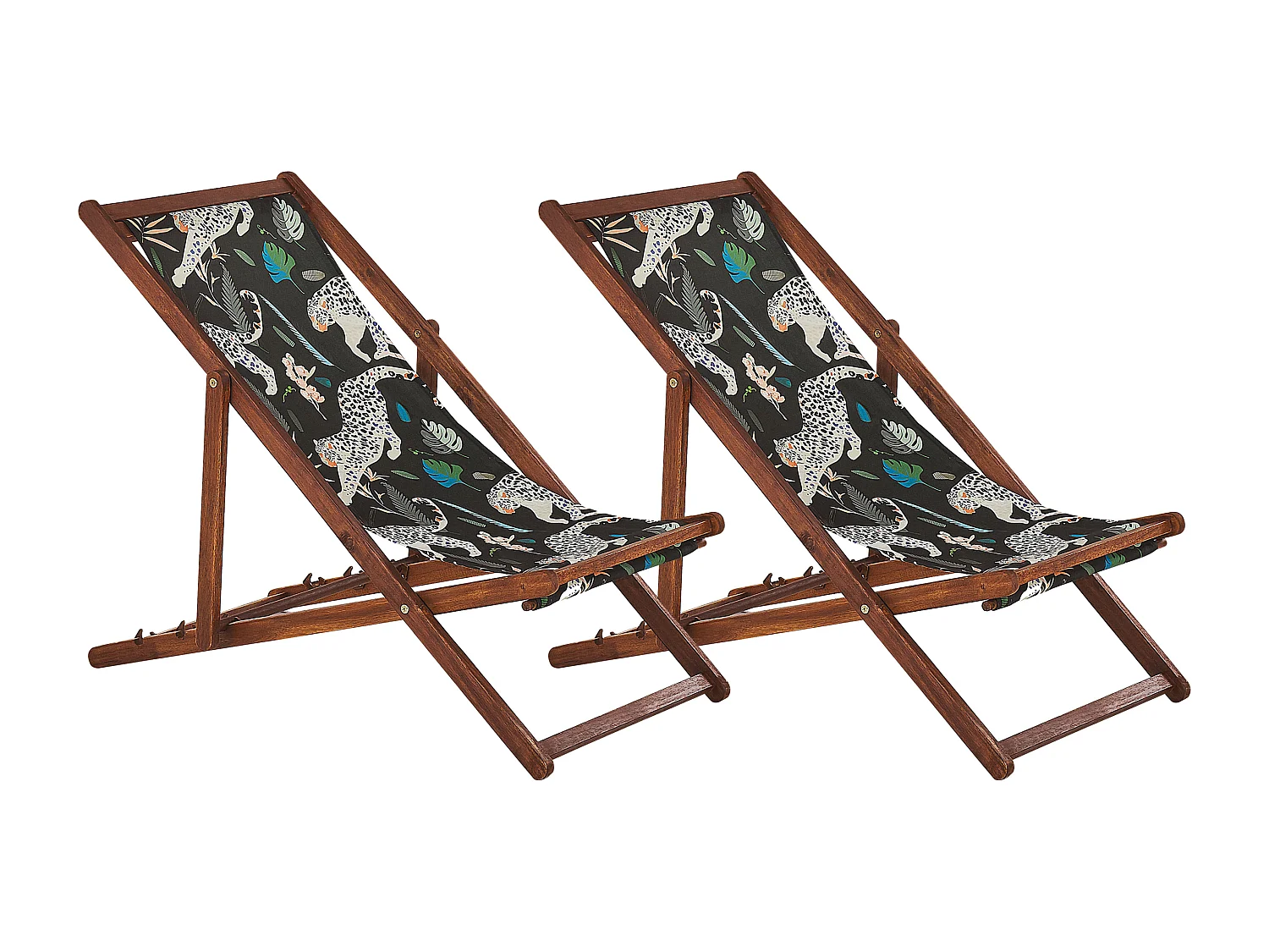 Lot de 2 chiliennes pliantes ANZIO avec tissus de remplacement Motif animal Acacia Marron foncé