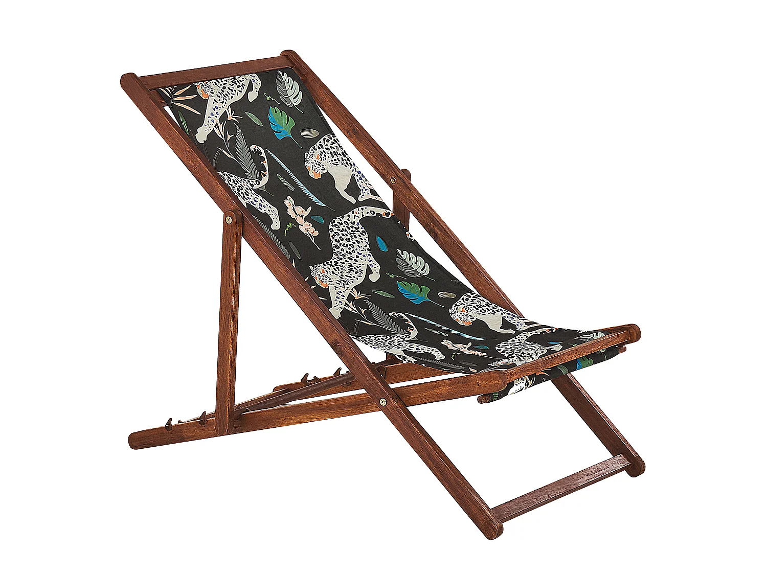 Lot de 2 chiliennes pliantes ANZIO avec tissus de remplacement Motif animal Acacia Marron foncé