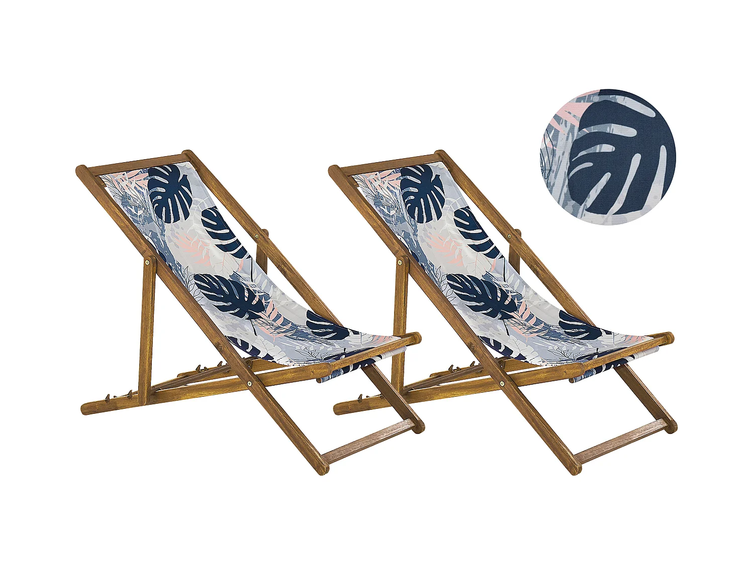 Set van 2 inklapbare ligstoelen ANZIO met vervangende hoezen Bloemen motief Acaciahout Lichtbruin