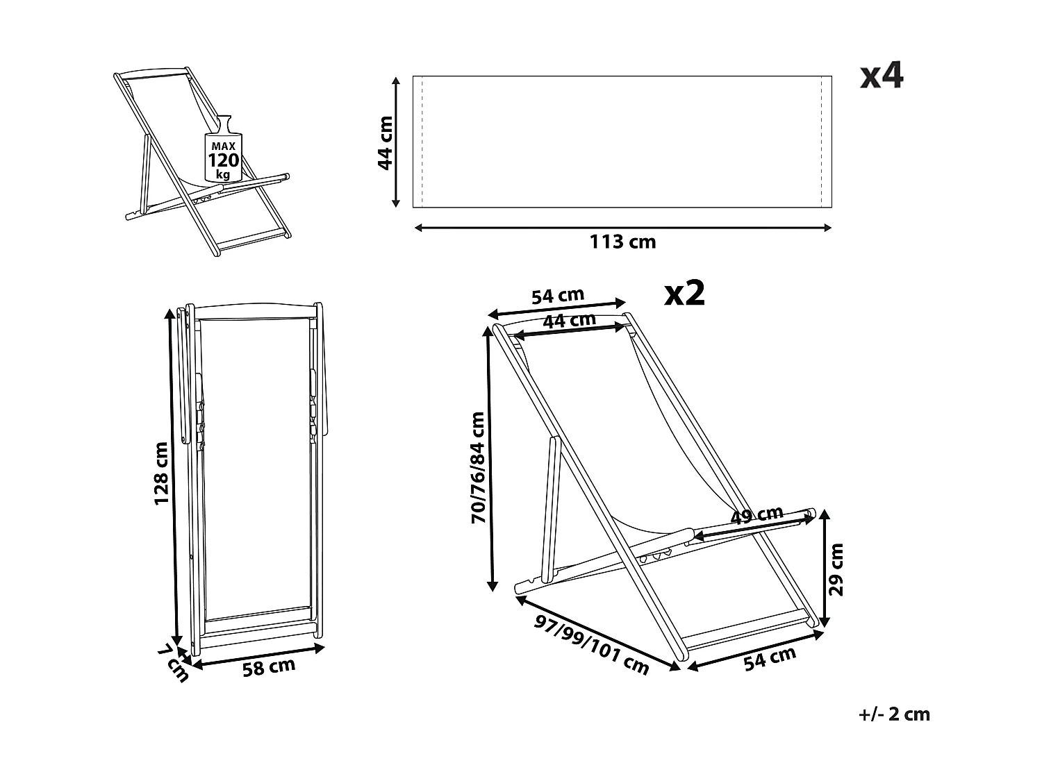 Set di 2 sedie a sdraio pieghevoli ANZIO con Tessuti di Ricambio Motivo floreale Legno d'acacia Marrone chiaro