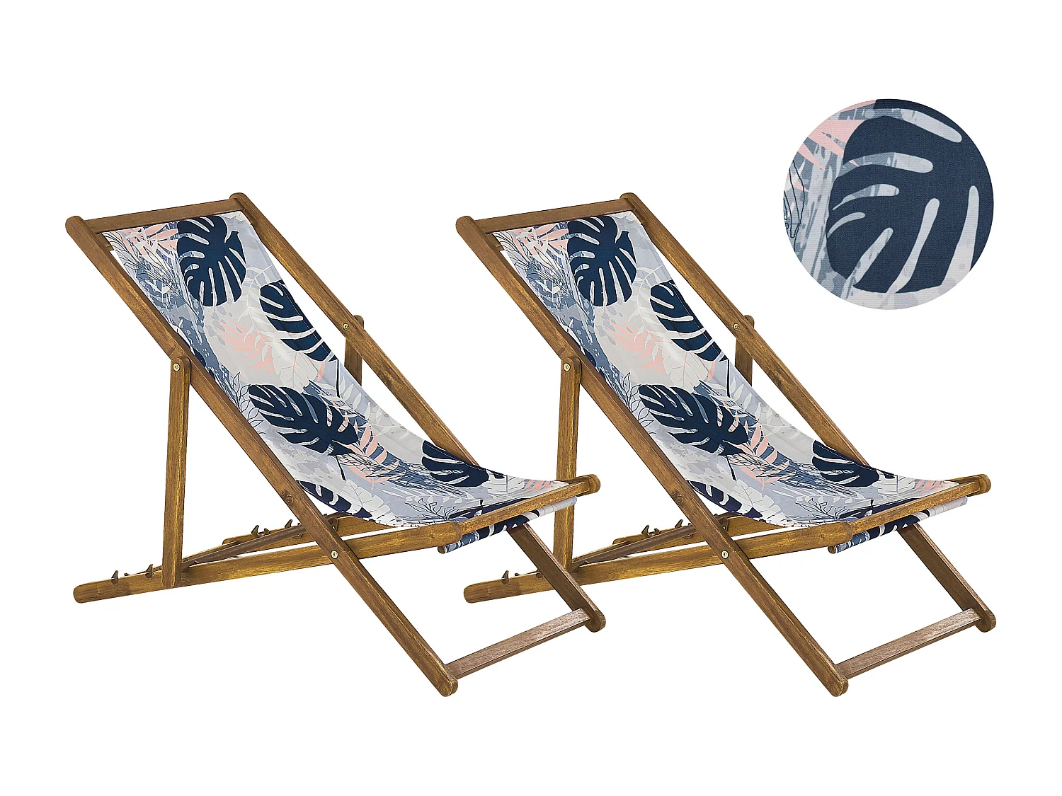 Lot de 2 chiliennes pliantes ANZIO avec tissus de remplacement Motif floral Acacia Marron clair