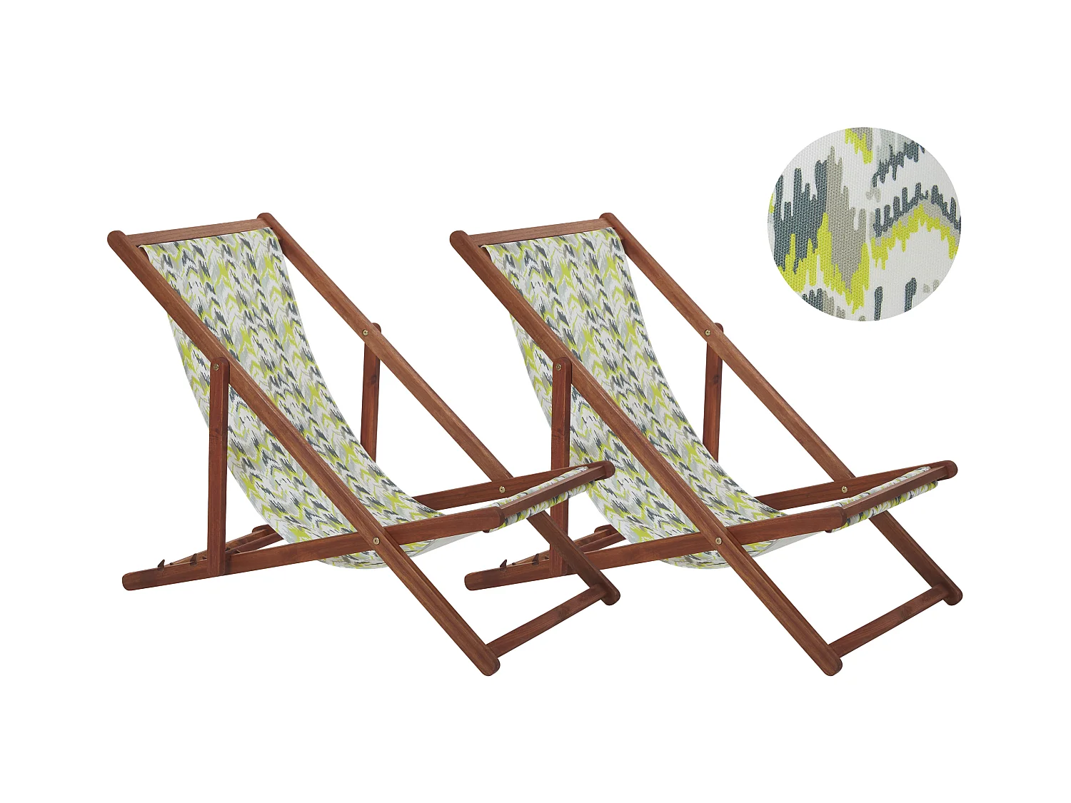 Set van 2 inklapbare ligstoelen ANZIO met vervangende hoezen Abstract motief Acaciahout Donkerbruin