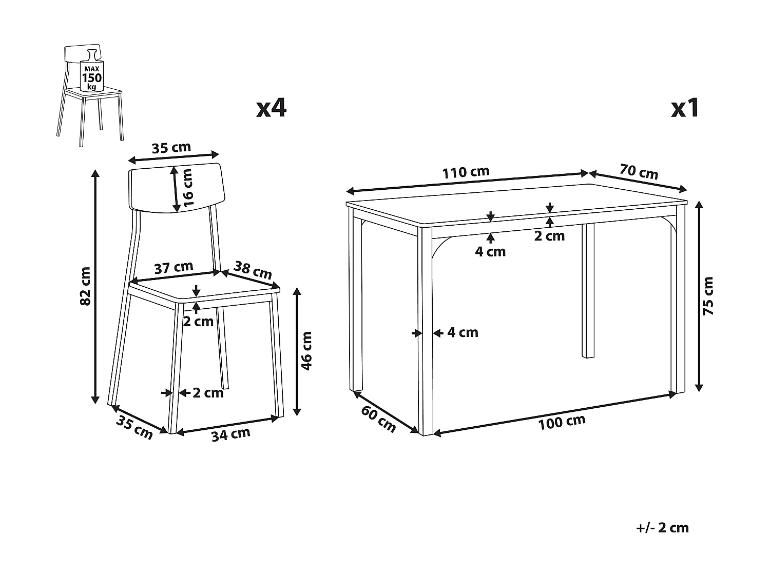Ensemble de salle à manger effet bois gris et blanc 4 places BISMARCK