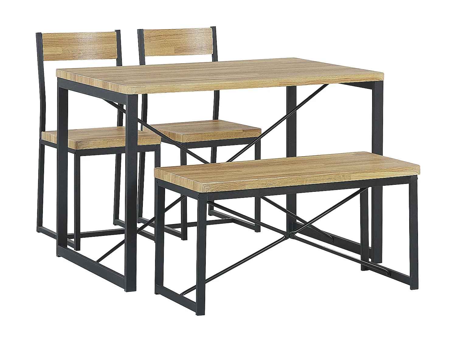 Essgruppe heller Holzfarbton / schwarz 4-Sitzer 110 x 70 cm 2 Stühle und Bank FLIXTON