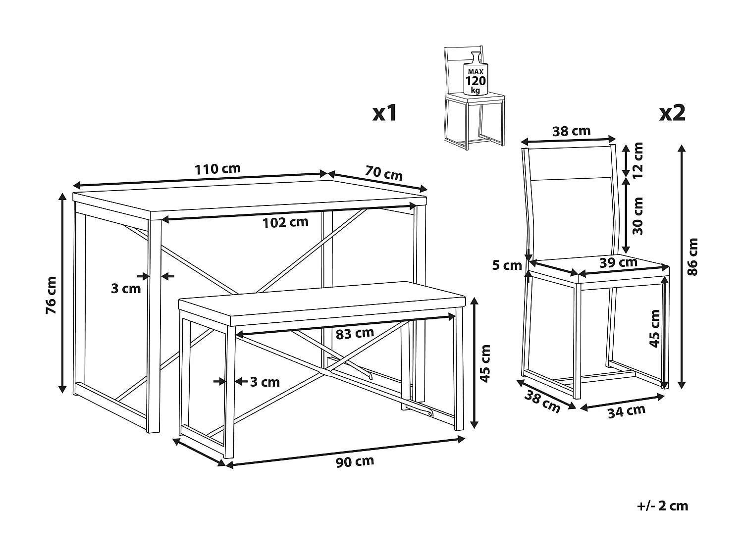 Set da pranzo 4 posti legno chiaro e nero FLIXTON