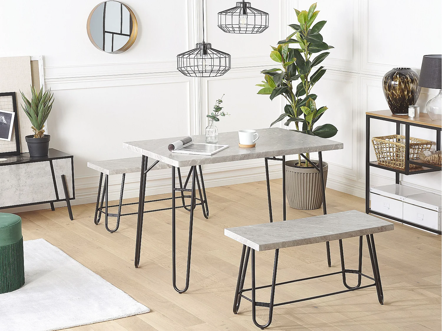 Essgruppe Marmor Optik grau 4-Sitzer 110 x 70 cm KEMPTON