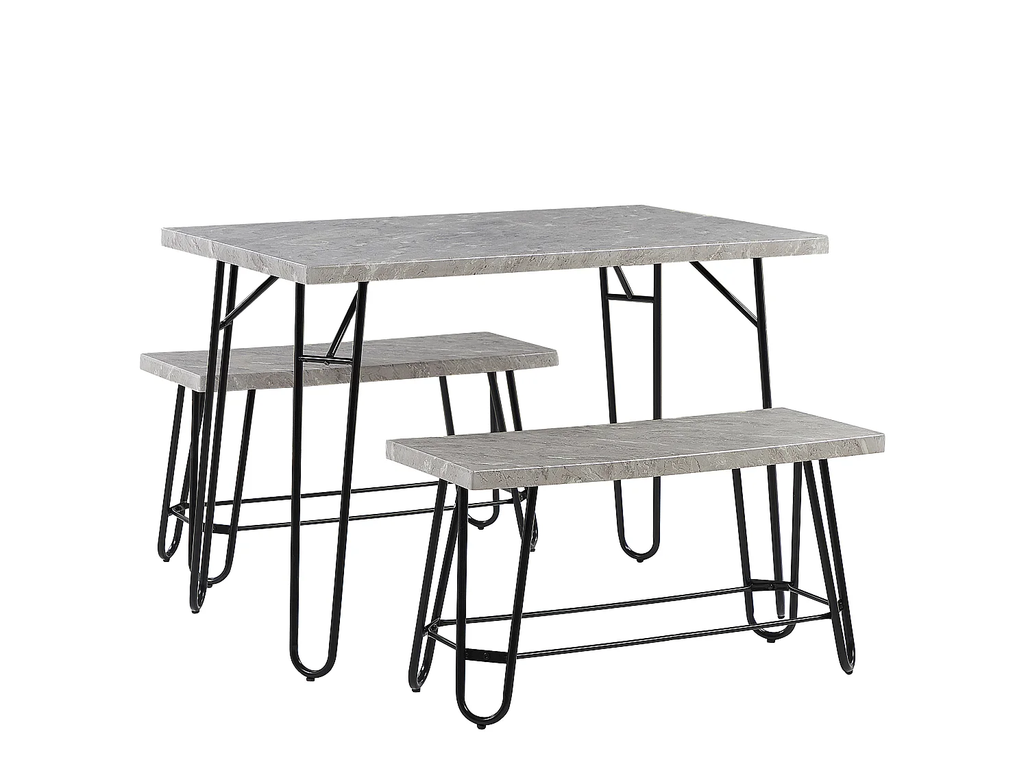 Set da pranzo a 4 posti effetto marmo grigio e nero KEMPTON